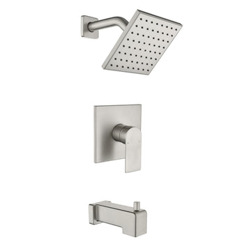 Brushed Nickel Shower Set with 6 Inch Square Shower Head and Pressure Balance Valve
