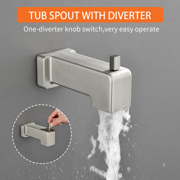 Brushed Nickel Shower Set with 6 Inch Square Shower Head and Pressure Balance Valve