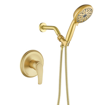 Brushed Gold Shower Set with 10 Function Handheld Shower and Pressure Balance Valve
