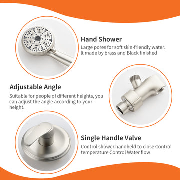 Brushed Nickel Shower Set with 10 Function Handheld Shower and Pressure Balance Valve