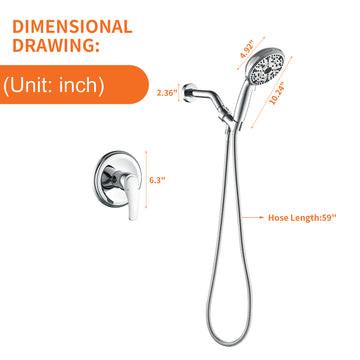 Polished Chrome Shower Set with 10 Function Handheld Shower and Pressure Balance Valve
