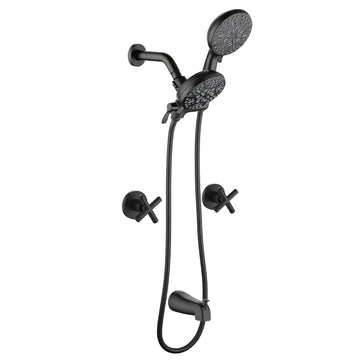 Matte Black Shower Set with 7 Function Dual Shower Heads and Tub Spout