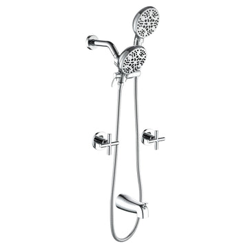 Polished Chrome Shower Set with 7 Function Dual Shower Heads and Tub Spout