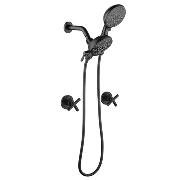 Matte Black Shower Set with Dual Handle Control and 7 Function Dual Shower Heads