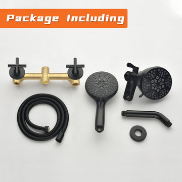 Matte Black Shower Set with Dual Handle Control and 7 Function Dual Shower Heads