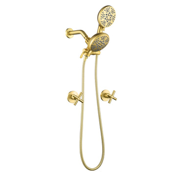 Brushed Gold Shower Set with Dual Handle Control and 7 Function Dual Shower Heads