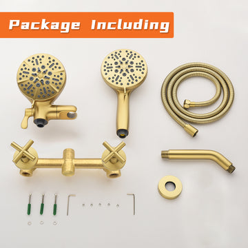 Brushed Gold Shower Set with Dual Handle Control and 7 Function Dual Shower Heads