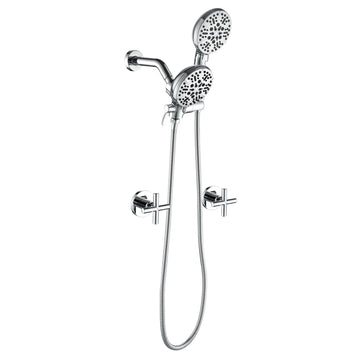 Polished Chrome Shower Set with Dual Handle Control and 7 Function Dual Shower Heads