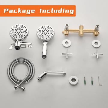 Polished Chrome Shower Set with Dual Handle Control and 7 Function Dual Shower Heads