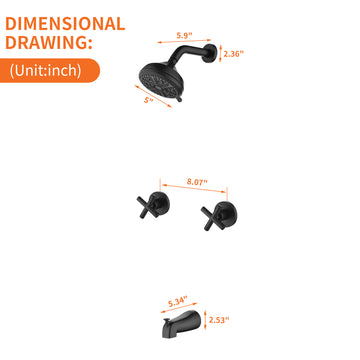 Matte Black Shower Set with Dual Handles and 10 Function ABS Overhead Shower
