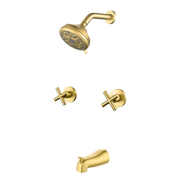 Brushed Gold Shower Set with Dual Handles and 10 Function ABS Overhead Shower