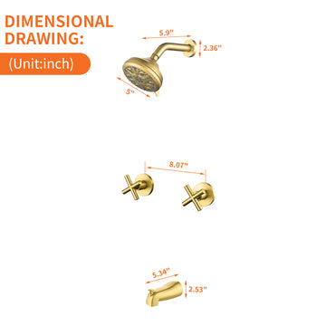 Brushed Gold Shower Set with Dual Handles and 10 Function ABS Overhead Shower