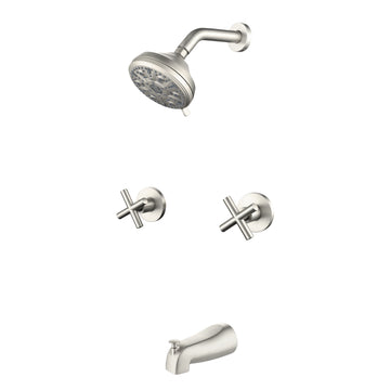 Brushed Nickel Shower Set with Dual Handles and 10 Function ABS Overhead Shower
