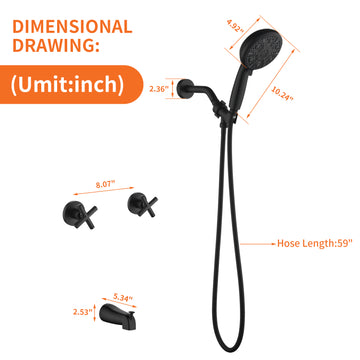Matte Black Shower Set with Dual Handles and 10 Function ABS Handheld Shower