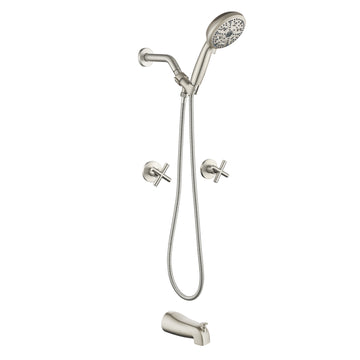 Brushed Nickel Shower Set with Dual Handles and 10 Function ABS Handheld Shower