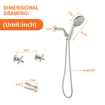 Brushed Nickel Shower Set with Dual Handles and 10 Function ABS Handheld Shower