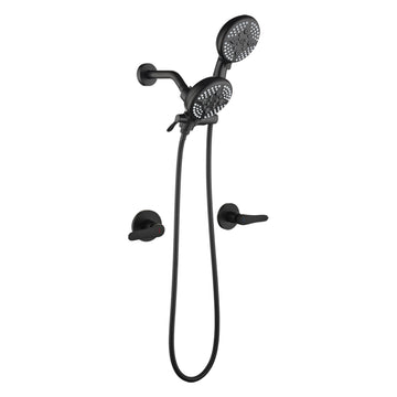 Matte Black Shower Set with Dual Handles and 5 Function ABS Dual Shower Heads