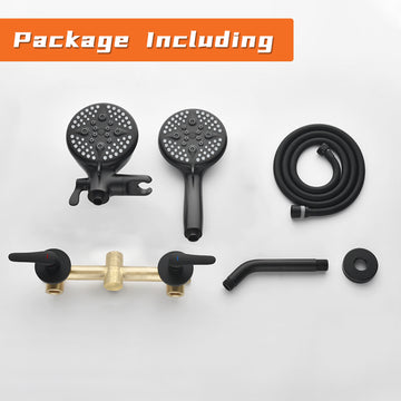Matte Black Shower Set with Dual Handles and 5 Function ABS Dual Shower Heads