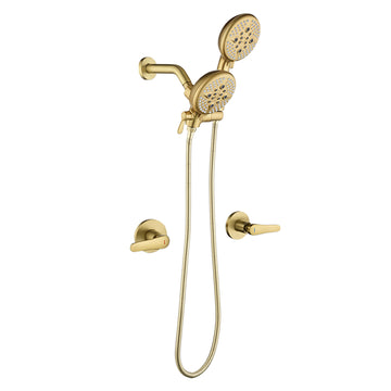 Brushed Gold Shower Set with Dual Handles and 5 Function ABS Dual Shower Heads