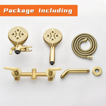 Brushed Gold Shower Set with Dual Handles and 5 Function ABS Dual Shower Heads