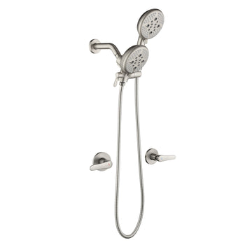 Brushed Nickel Shower Set with Dual Handles and 5 Function ABS Dual Shower Heads
