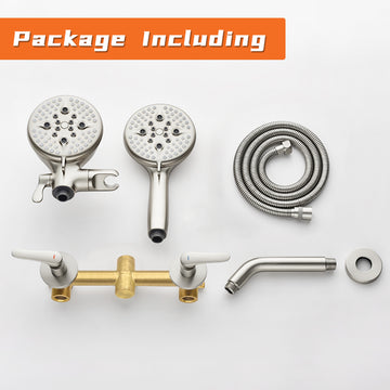 Brushed Nickel Shower Set with Dual Handles and 5 Function ABS Dual Shower Heads
