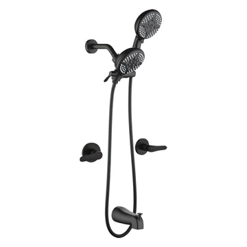 Matte Black Shower Set with Dual Handles 5 Function Dual ABS Shower Heads and Tub Spout