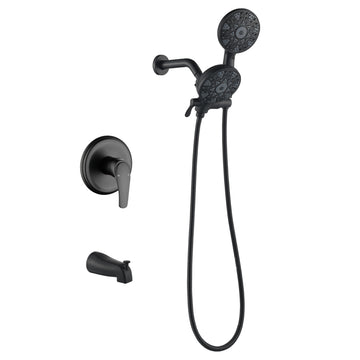Matte Black Shower Set with Pressure Balance Valve 6 Function Dual Shower Heads and Tub Spout
