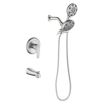 Brushed Nickel Shower Set with Pressure Balance Valve 6 Function Dual Shower Heads and Tub Spout
