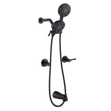 Matte Black Shower Set with Dual Handle Control 6 Function Dual Shower Heads and Tub Spout
