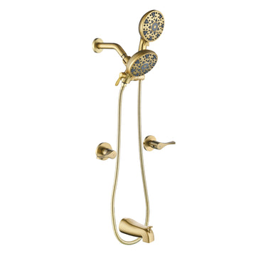 Brushed Gold Shower Set with Dual Handle Control 6 Function Dual Shower Heads and Tub Spout