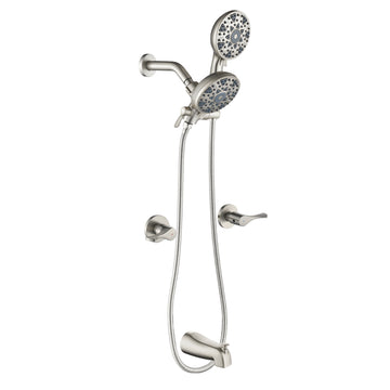 Brushed Nickel Shower Set with Dual Handle Control 6 Function Dual Shower Heads and Tub Spout