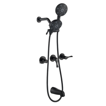 Matte Black Shower Set with Triple Handle Control 6 Function Dual Shower Heads and High Flow Tub Spout