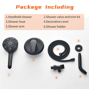 Matte Black Shower Set with cUPC Pressure Balance Valve and 7 Function Filter Handheld Shower