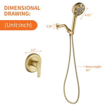 Brushed Gold Shower Set with cUPC Pressure Balance Valve and 7 Function Filter Handheld Shower