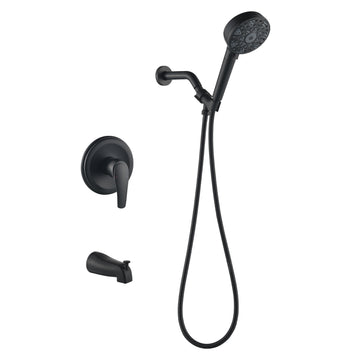 Matte Black Shower Set with cUPC Pressure Balance Valve 7 Function Filter Handheld Shower and High Flow Tub Spout