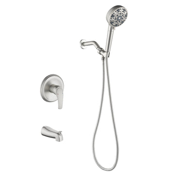 Brushed Nickel Shower Set with cUPC Pressure Balance Valve 7 Function Filter Handheld Shower and High Flow Tub Spout