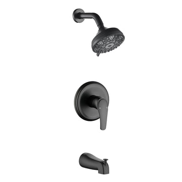 Matte Black Shower Set with cUPC Pressure Balance Valve 6 Function ABS Shower Head and High Flow Tub Spout