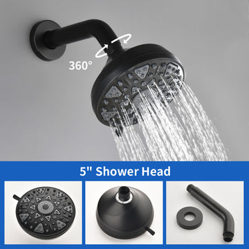 Matte Black Shower Set with cUPC Pressure Balance Valve 6 Function ABS Shower Head and High Flow Tub Spout