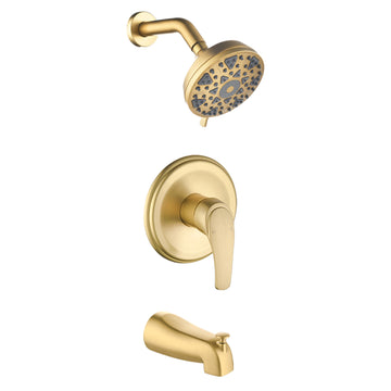 Brushed Gold Shower Set with cUPC Pressure Balance Valve 6 Function ABS Shower Head and High Flow Tub Spout