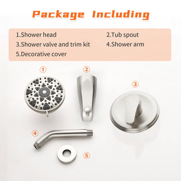 Brushed Nickel Shower Set with cUPC Pressure Balance Valve 6 Function ABS Shower Head and High Flow Tub Spout