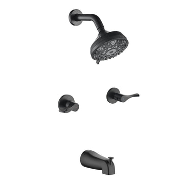 Matte Black Shower Set with 6 Function ABS Shower Head Dual Handle Control and High Flow Tub Spout