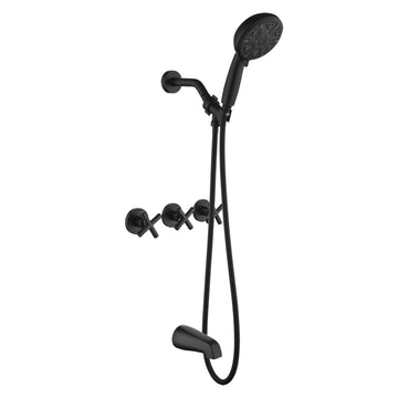 Matte Black Shower Set with 10 Function ABS Handheld Shower Three Handle Control and High Flow Tub Spout