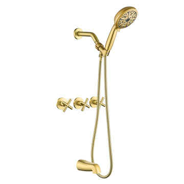Brushed Gold Shower Set with 10 Function ABS Handheld Shower Three Handle Control and High Flow Tub Spout