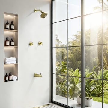 Modern Brushed Gold Tub and Shower Set