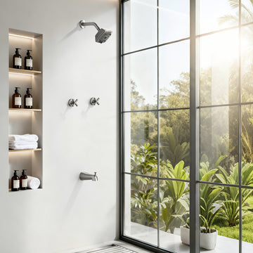 Modern Brushed Nickel Tub and Shower Set