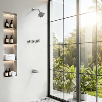 Modern Brushed Nickel Tub and Shower Set