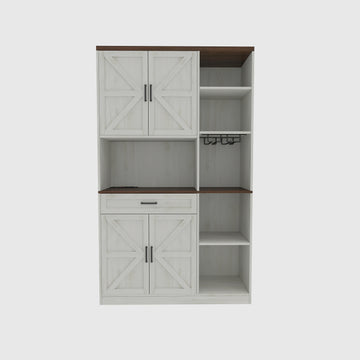 70.87 Inches Multifunctional Farmhouse Kitchen Pantry Sideboard with Cabinet and Drawer, Kitchen Buffet with Hutch and Glass Holder, Microwave Stand with Charging Station for Kitchen and Dining Room