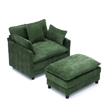 39.4 Inch Modern Accent Chair with Ottoman Chenille Upholstered Club Chair Living Room Reading Chair