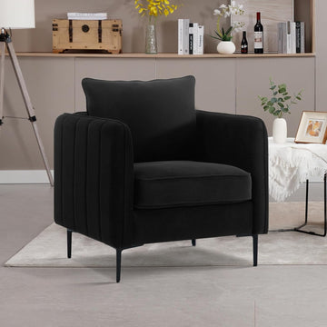 Accent Chair for Living Room Velvet Comfy Single Sofa Chair Mid Century Armchair with Pillow Metal Legs